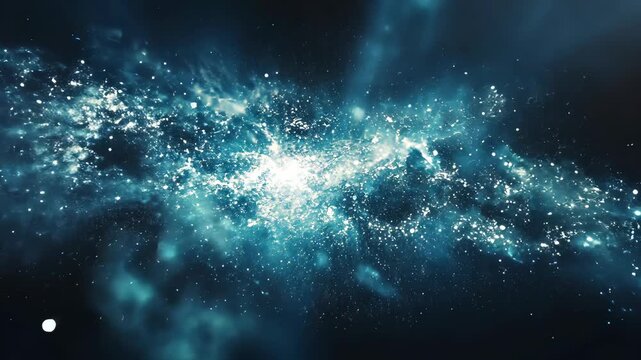 A cosmic scene, showcasing a luminous cloud of nebulous matter and shimmering particles
