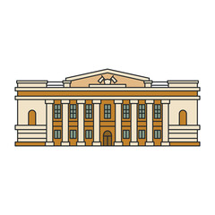 Obraz premium Historic classical building with columns and symmetrical facade. Flat design with bold outline. Illustration. Object isolated on white background.