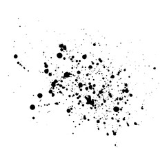 Abstract black ink splatter spray texture with dust particles.