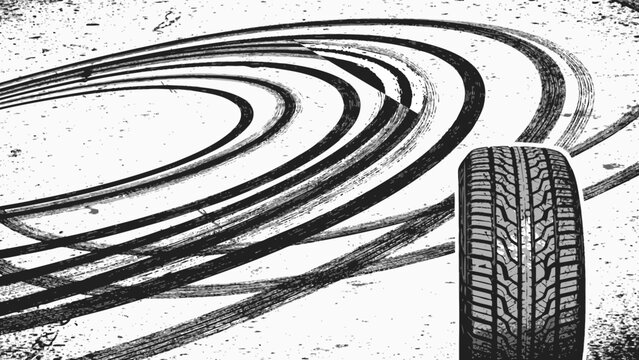 tire tracks on asphalt, car drifting, skid marks, road surface