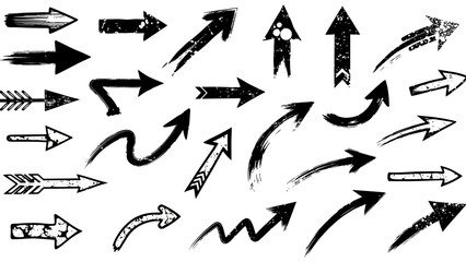 grunge arrows set, black arrow icons on white background