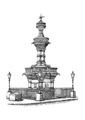 Obraz premium Decorative Fountain Line Art Vector Illustration