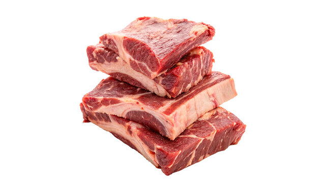 Fresh beef cuts stacked on top of each other isolated on transparent background cut out