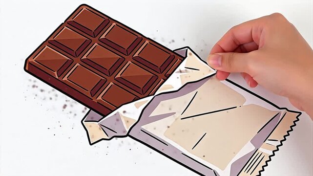 Unwrapped chocolate bar with squares on white background