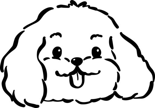 Cozy home happy cavoodle dog face smile tongue out outline hand drawn