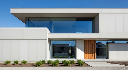 Modern house with large windows exterior.