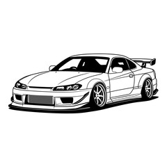 Obraz premium Black And White Car Vector Illustration For Conceptual Design. Separated layers, easy to edit in your vector supported software. Produced without the use of any form of AI generative software. 