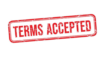 A distressed red rubber stamp displays the text terms accepted in bold capitalized letters signifying agreement high quality professional detailed modern