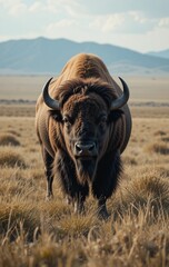 A Bison Resting Peacefully Beneath the Wide Open Sky