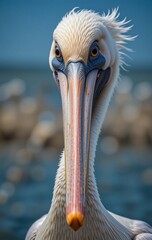 A Pelican Resting on the Dock with Its Long Neck Curled Gracefully