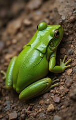 A Realistic Image of a Green Frog in a Pristine Natural Habitat with Lifelike Detail