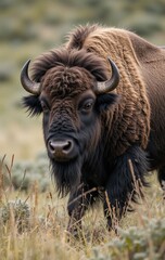 A Bison Resting Peacefully Beneath the Wide Open Sky