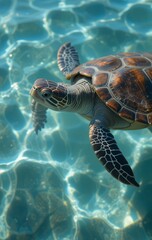 A Turtle Resting Peacefully Among the Reeds of a Quiet Pond