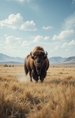 A Bison Resting Peacefully Beneath the Wide Open Sky