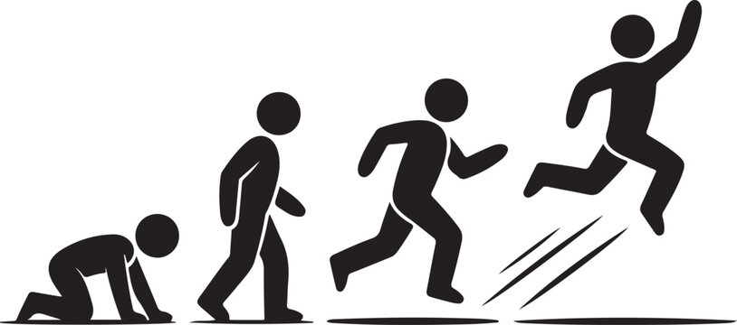 Crawl Walk Run Fly pictogram icon set. Clipart image isolated on white background