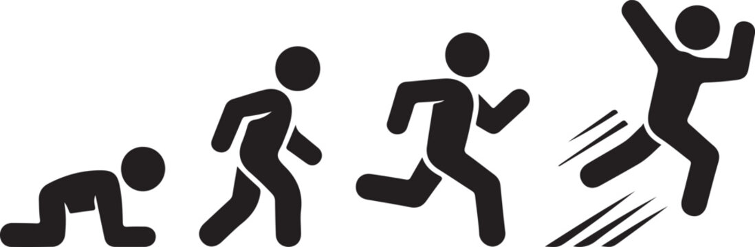 Crawl Walk Run Fly pictogram icon set. Clipart image isolated on white background