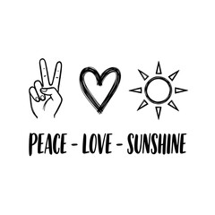 Obraz premium Peace Love Sunshine Illustration – Positive Hand Symbols Minimal Line Art