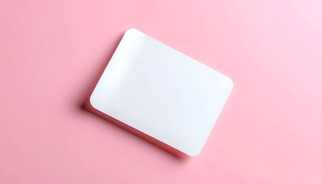 White rounded square sticker isolated on soft pink background, casting shadow