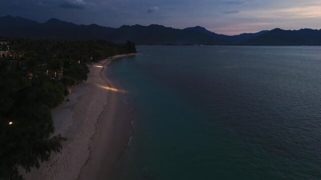 Drone view of Sira beach at evening, Lombok Indonesia