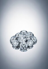 Sparkling brilliant cut diamond gems set into a highly polished, clean, reflective platinum surface. Symbolizing luxury, wealth, purity, and enduring value, eternal, elegance, macro