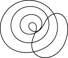 Abstract continuous black line forms swirling concentric circles and an overlapping loop creating modern art.