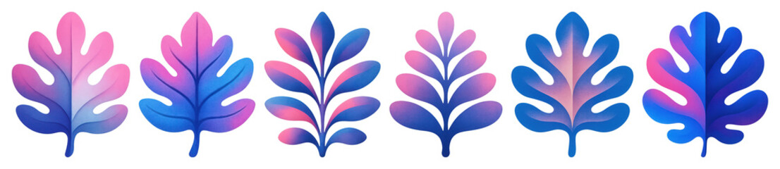 PNG Colorful gradient abstract leaves on transparent background