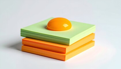 Stacked green/orange sticky notes with an orange half-sphere on top, studio shot