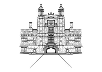 Obraz premium Fortress Gate Building Line Art Vector Illustration