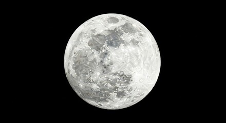 Obraz premium A breathtaking telescopic close up of the bright white full moon dominating the deep black expanse of the night sky, highlighting surface texture, glowing, phase, dramatic