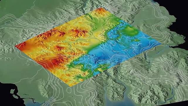 Advanced Geographic Information System (GIS) concept illustrating layered digital maps and topographical data for comprehensive spatial analysis and visualization