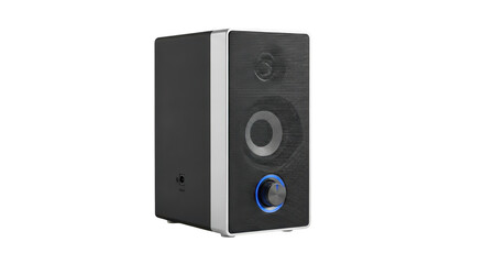 Obraz premium Black speaker with blue accents on front panel isolated on transparent background