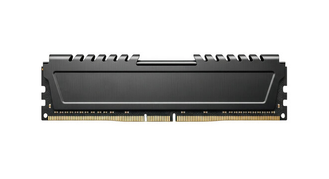 Closeup of a black computer ram module isolated on transparent background