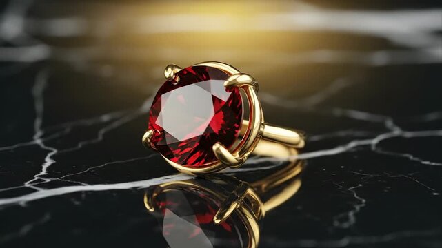 Jewel ring crimson gem on marble