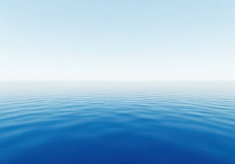 Fototapeta premium The straight horizon line separating the deep blue tropical ocean water from the pale clear sky, symbolizing serenity and infinite space, geometry, water, tranquility