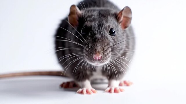 Cute black and white pet rat on clean background