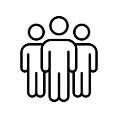 Group of three people standing together, linear icon. Teamwork, community, audience, and leadership representation. Editable stroke