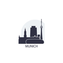 Fototapeta premium Munich logo, clip art with cityscape, skyline, panorama, sightseeing. Vector flat isolated illustration. Germany city image with landmarks and buildings