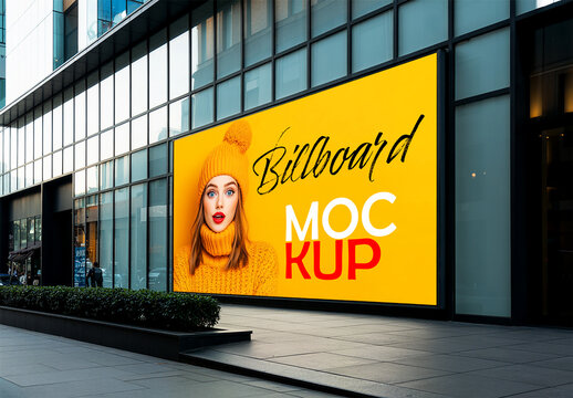 Large Outdoor Billboard Mockup on Modern Corporate Building Facade