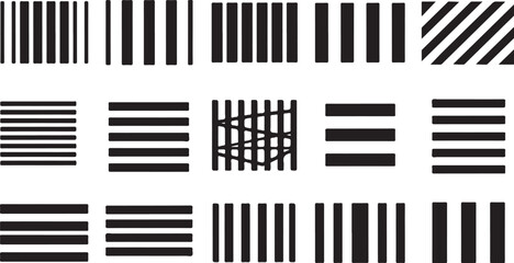 Various black barcode and striped patterns on white background
