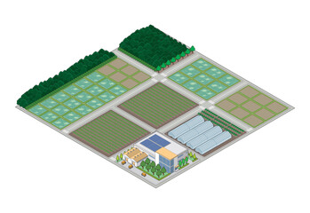 郊外の街並みのイラスト. アイソメ図で描いた都市.