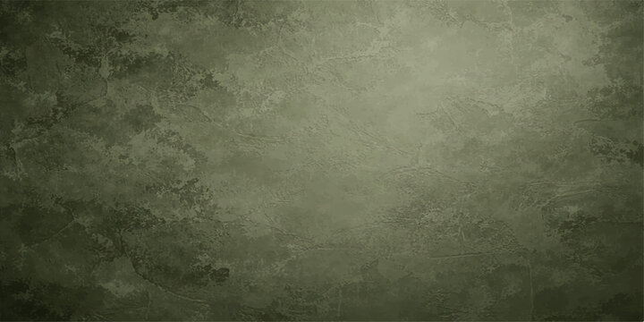 Aged green grunge background featuring a dark textured wall pattern with a rough vintage paper surface and blank copy space for antique design