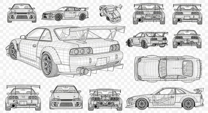 Car Sketches Various Angles Detailed.