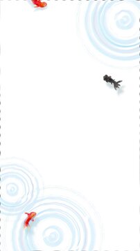 Watercolor Japanese Goldfish Pond Top View Seamless Loop Background,Swimming Kingyo with Water Ripples,vertical｜水彩　金魚　池　背景　ループ　和風　夏　動画素材　和　たて　縦動画　リール　social media,youtube