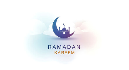 Obraz premium Minimalist Ramadan Kareem Card with Pastel Mosque and Crescent Design