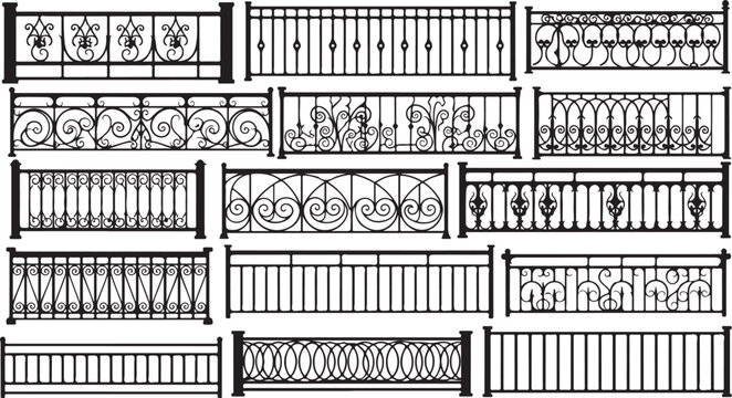 Collection of various ornate metal fence designs and patterns