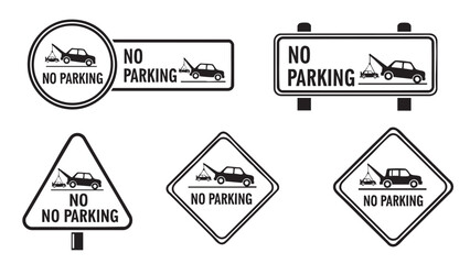 Obraz premium Collection of no parking signs with towing warning isolated design