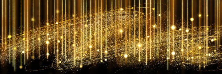 クリスマス風金のブラシストロークが輝く豪華,横長黒背景	
