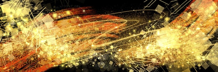 クリスマス風金のブラシストロークが輝く豪華,横長黒背景	