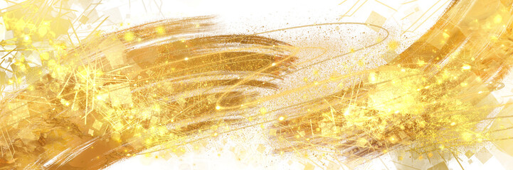 金色で波をブラシストロークを描いたお正月背景風横長透過背景