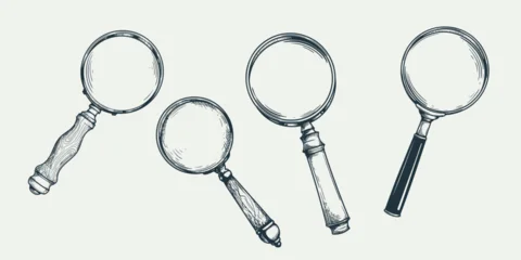 Hand drawn sketch style magnifying glass set. Investigation and research symblos in retro vintage style. Vector illustrations. © Sketch Master